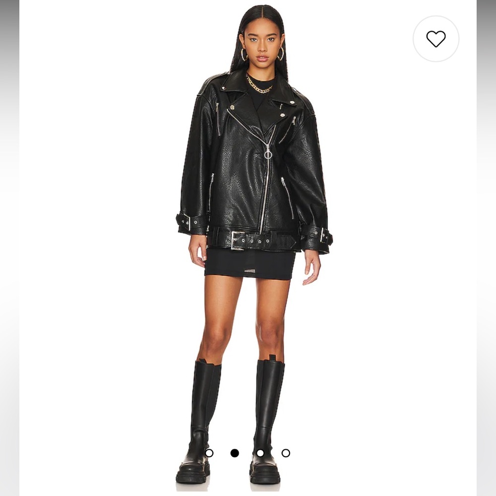Oversized Moto Leather Jacket in Black